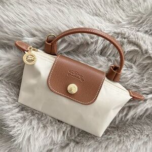 Longchamp Mini Top-Handle Bag in Cream and Brown Leather